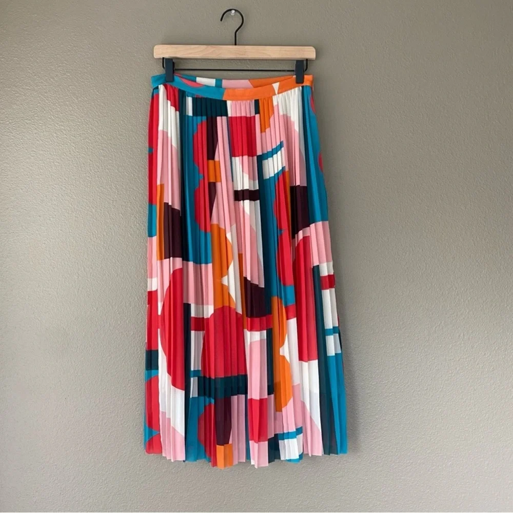 Anthropologie Maeve Auriele pleated midi skirt abstract printed - Picture 6 of 11